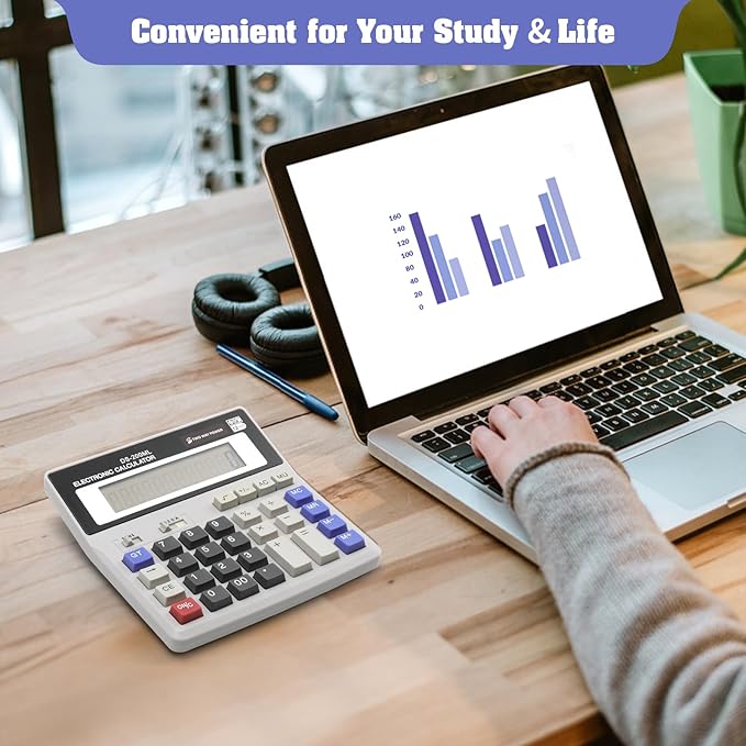 Desktop Calculator Large LCD Display 12-Digit Big Number, Large Keys Standard Calculator for Office Business Home