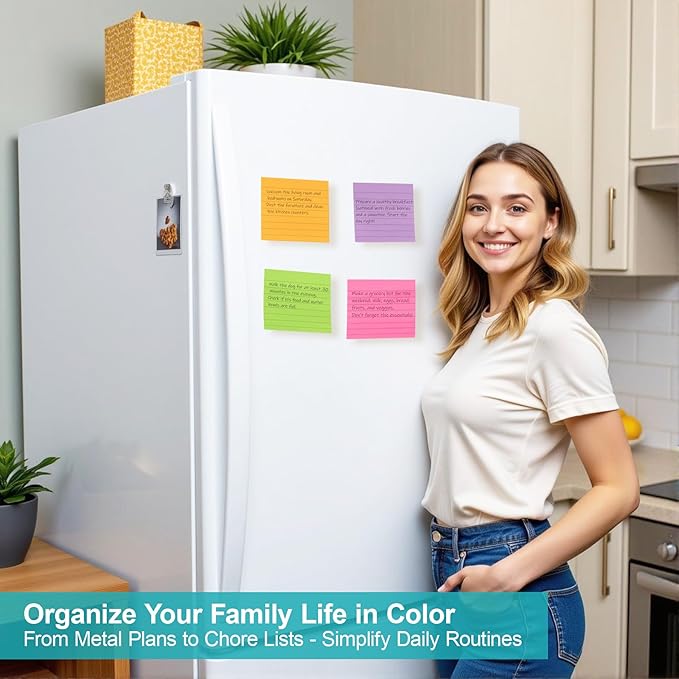 8 Pads Lined Sticky Notes 4x4 inch Self-Stick Notes Bright Colors Sticky Note for Office Home School