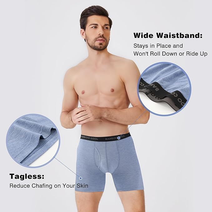 BAMBOO COOL Men's Ultra Breathable Underwear,No Riding Up Boxer Briefs with ComfortFlexible Waistband,Multipack
