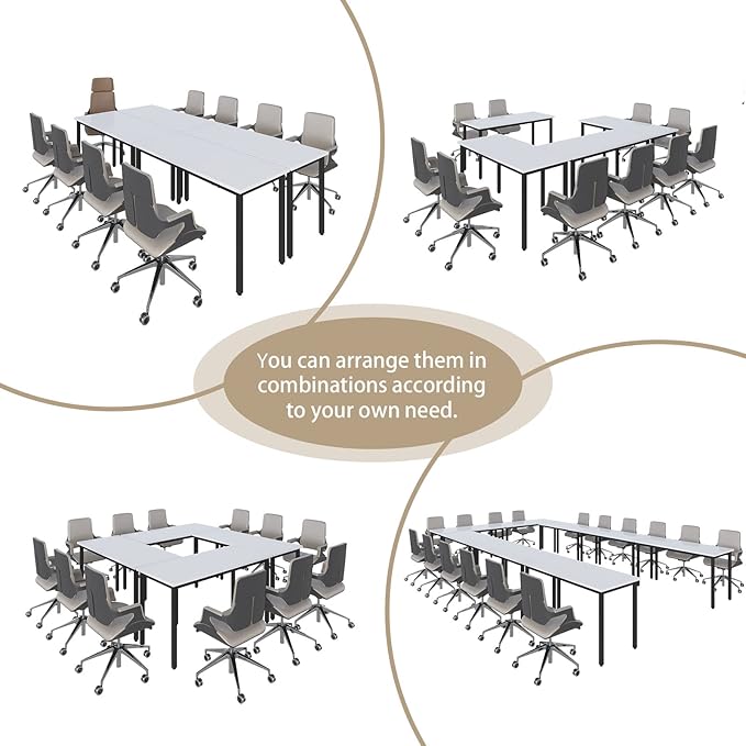 Bonzy Home Conference Tables 14ft Office Computer Desk for Meeting Room Study Writing Printer Table Office Computer Desk for 16 People Rustic Modern White 6PCS (165.3"x47.2"x29.5")