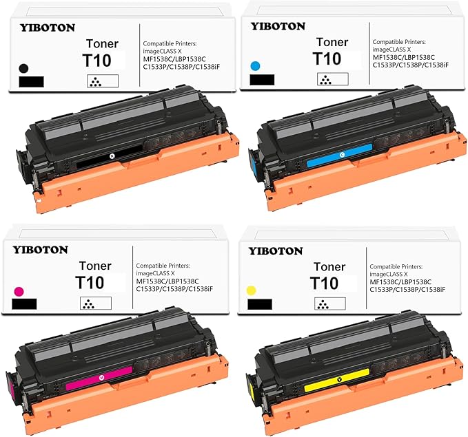 T10 T10L High-Capacity Toner Cartridge Replacement for Canon T10 T10L Toner (with New Chip) for Color imageCLASS X LBP1538C MF1538C C1533P C1538P C1538iF Printers(4 Pack)