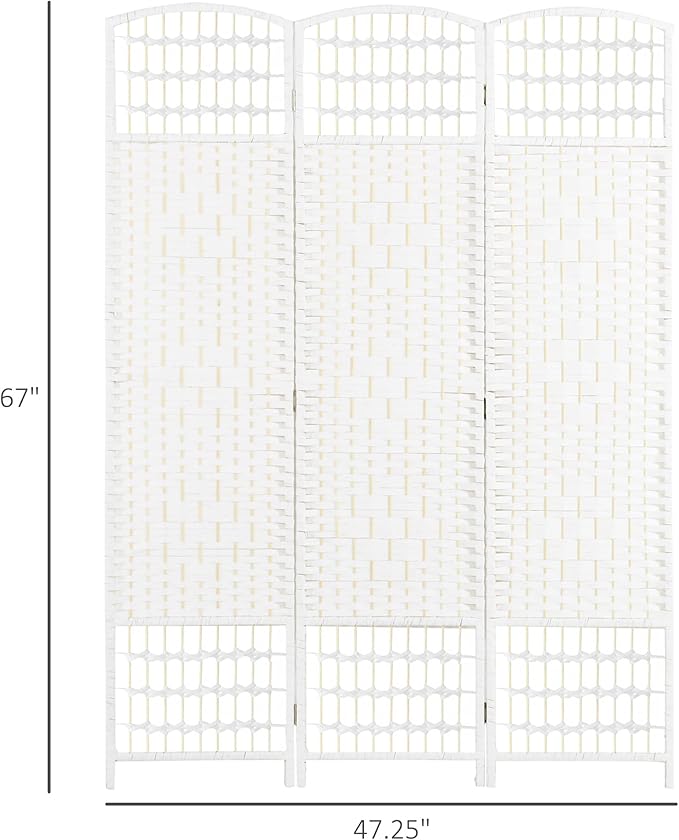 NicBex Room Divider 3 Panel Room Dividers with Woven Paper Design Partition Room Dividers and Folding Privacy Screens 5.6 FT Wall Divider for Office, Room Separation,47.25" W x 0.5" D x 67" H, White