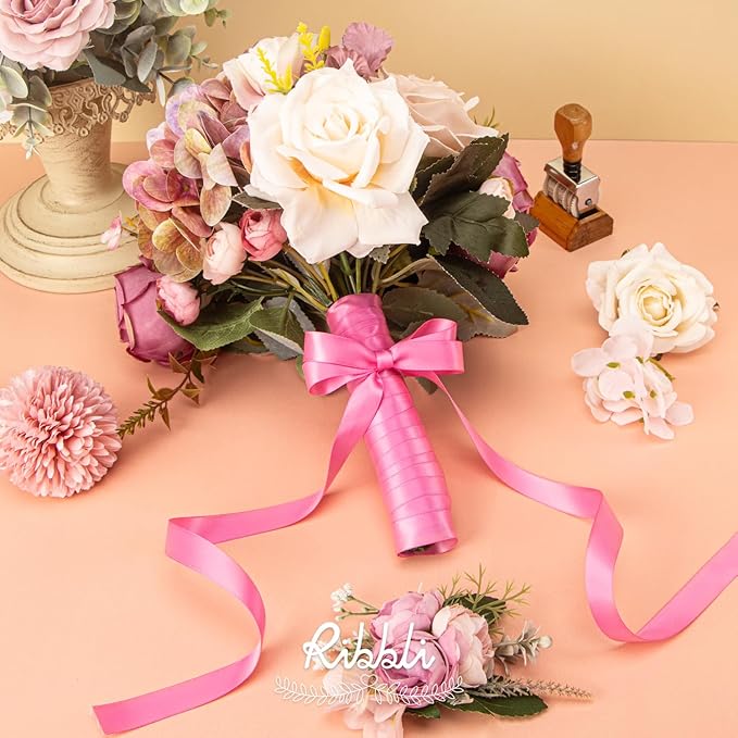 Ribbli Hot Pink Satin Ribbon 5/8 inch x Continuous 25 Yards,Double Faced Satin Use for Craft, Gift Wrapping, Christmas Ornaments, Hair Bows, Bouquet Bows