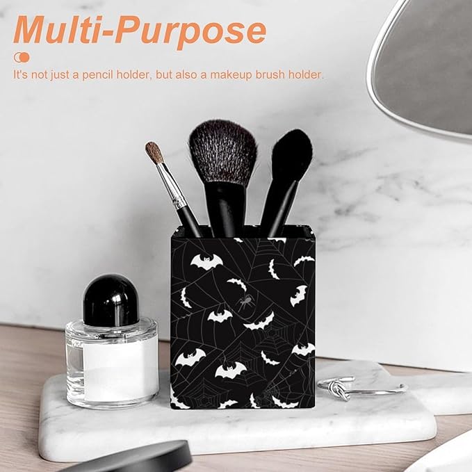 Square Pen Holder & Pencil Organizer for Desk - Office Storage Organizer, Markers/Makeup Brushes/Scissors Holder, Compact Desk Decor Accessories for Home Classroom School(Bat)