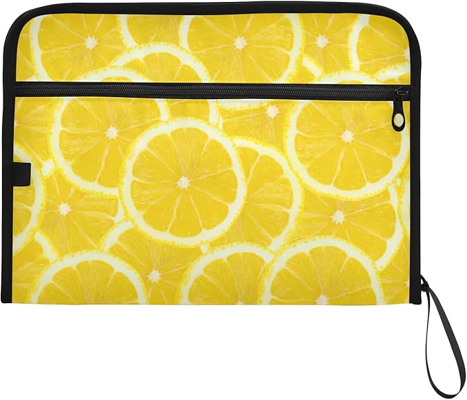 Expanding File Folder - 13 Pocket Accordion File Folders with Sticky Labels, A4 Letter Size Paper Document Organizer with Zipper Closure for Office School Boys Girls,Lemon