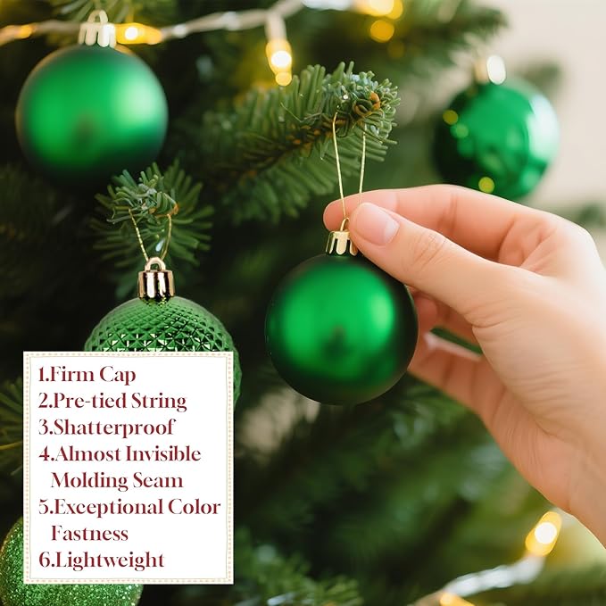 Christmas Tree Decorations Ornament Set, 60ct 2.36 Inches Green Shatterproof Christmas Ball Ornaments, Hanging Ball for Xmas Holiday Wedding Party Decor