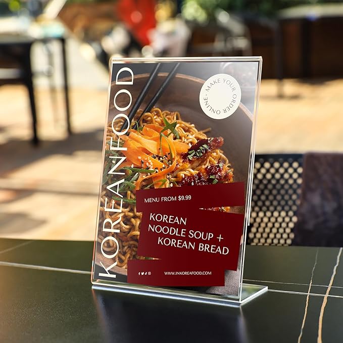 Acrylic Sign Holder 8.5x11 Inches 5 Pack, L Shape Clear Plastic Display Stand, Table Sign Holder Menu Flyer Paper Sign Holders 8.5x11 for Restaurants, School, Office, Store
