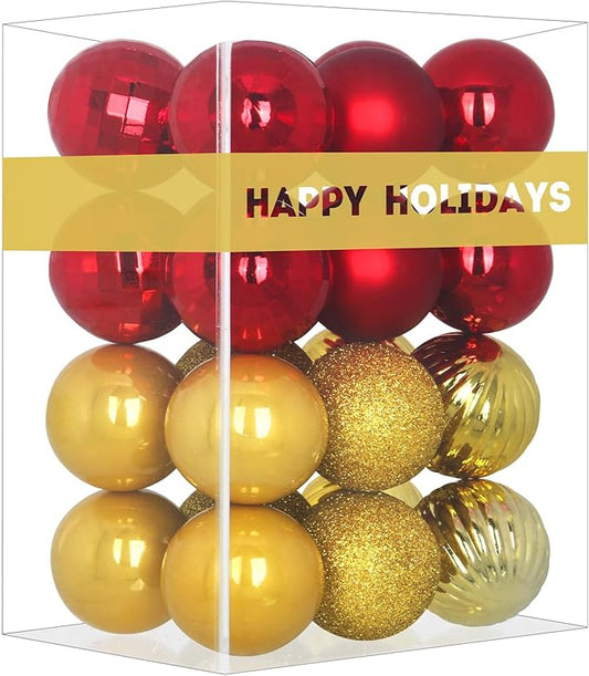Red & Gold 1.6" Small Christmas Balls Christmas Tree Decoration Ornaments Shatterproof Hanging Balls for Birthday Halloween Holiday Wedding Decorations Set of 24pcs