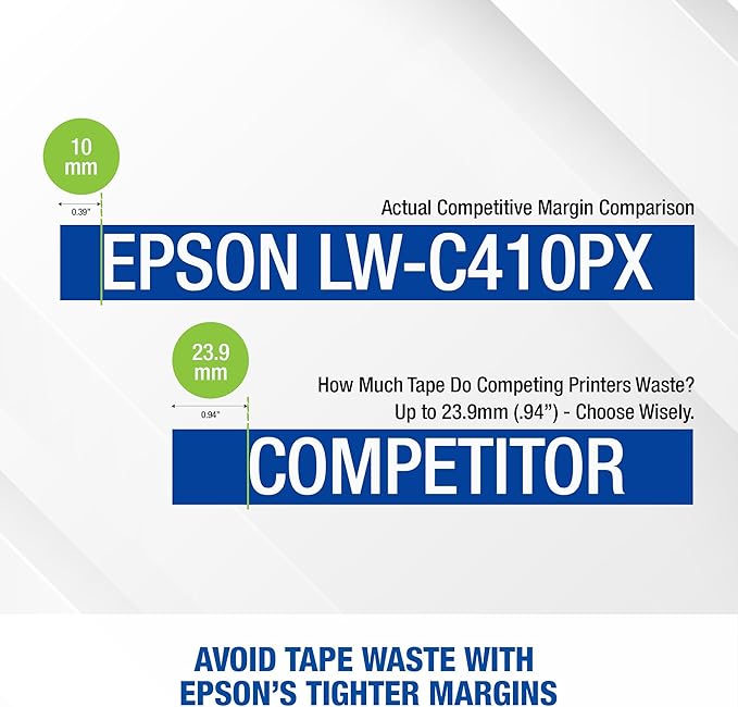 LABELWORKS Epson LW-C410PX Portable Bluetooth Label Machine Printer for Home and Office – Efficient, Create Sticker Labels for Crafts and Organization, Designer Tape Supported, App Compatible