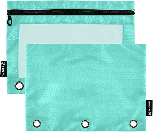 Gredecor Binder Pencil Pouch 3 Ring Turquiose Teal Zipper Pencil Pouches Case 2 Pack Clear Binder Organizer for School Office