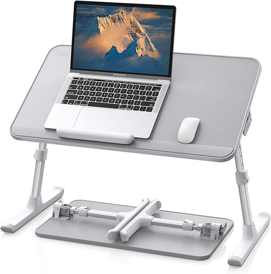 SAIJI Leather Lap Desk Laptop Bed Tray Table, Adjustable Laptop Stand for Bed, Portable Lightweight Standing Desk for Writing Eating Reading Couch Sofa Floor for Adults Kids (20.5"*11.8",Gray)