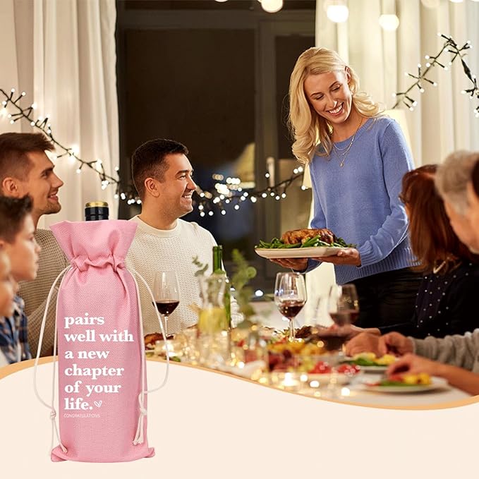 Pink Funny New Chapter Wine Bag New Beginnings Gifts for Women Men Farewell Gifts for Friends Going Away Gifts for Coworkers Women Men Moving Away Gifts for Friends New Teacher Gifts
