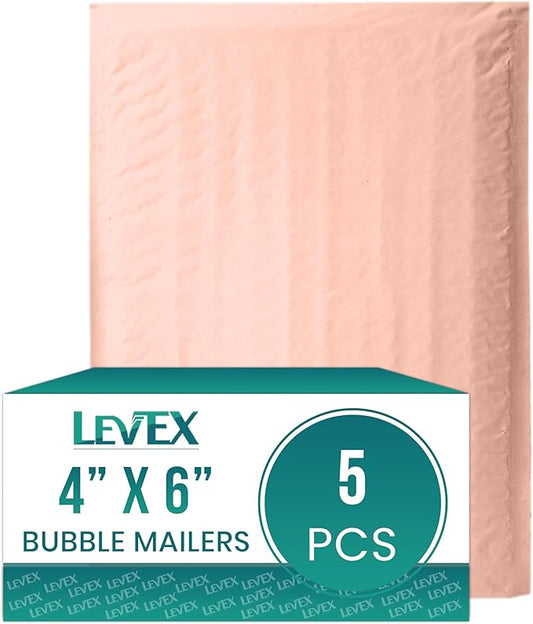 Levex - #0000 4" x 6" [5 Pack] Light Pink Poly Bubble Mailers, Padded Envelope Mailers, Packing Envelope & Mailing Bags for Shipping