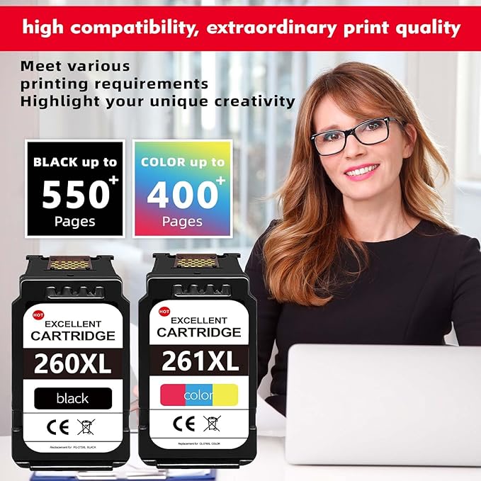 Compatible - Canon 260 and 261 Ink Cartridges Replacement for Canon Ts6420a Ink Cartridges Pg-260 Black Cl-261 Color 260xl 261xl High Yield Work for Pixma Ts6420a Ts6420 Ts6400 Ts5320 Tr7020a