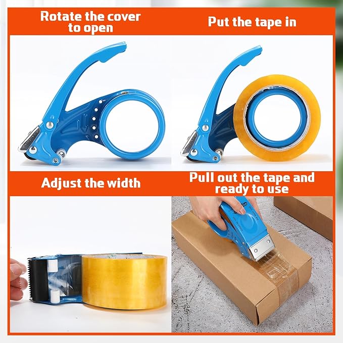6 Pcs 2 Inch Packing Tape Dispenser Gun Heavy Duty Metal Tape Gun for Packing Boxes Wide Tape Gun for Handheld Sealing Cutter Warehouse Tools, White, Orange, Blue