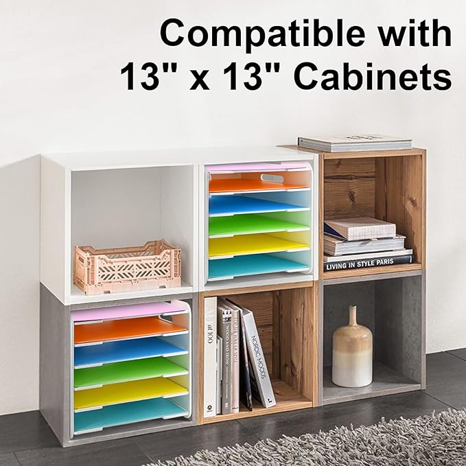 12x12 Paper Organizer, 6-Tier Scrapbook Paper Storage, Stackable Desktop File Holder for Home, Office, Classroom, and Craft Room