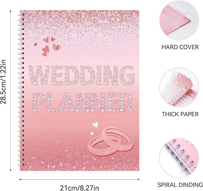 Wedding Planner Book and Organizer, Planner for Wedding Preparations, Wedding Planning Book for Newlyweds, with 12-Month Countdown Checklist for a Comprehensive Wedding Plan (11"× 8")