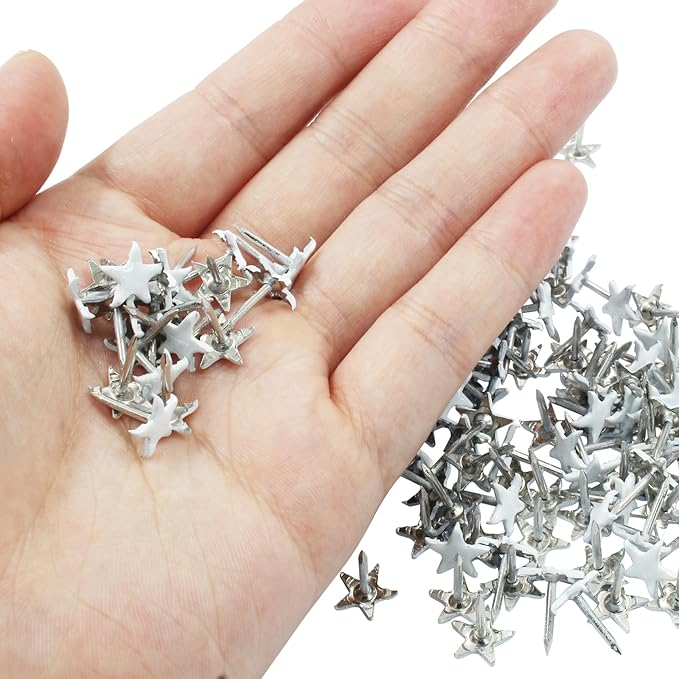 Piutouyar 150 Pcs Star Push Pins, White Upholstery Tacks Star Shaped Decorative Thumb Tacks Metal Upholstery Pins for Upholstered Furniture Cork Board DIY Projects or Home Decor 11 x 13mm