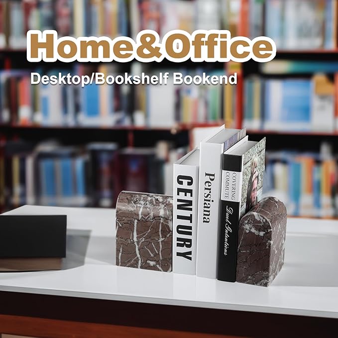 Koville Turkish Natural Marble Bookends for Shelves, Decorative Book Ends, 13lbs Heavy-Duty Marble Book Holders, Bookshelf Apartment Decor for Normal Books/CD/Video Games(Leopard)