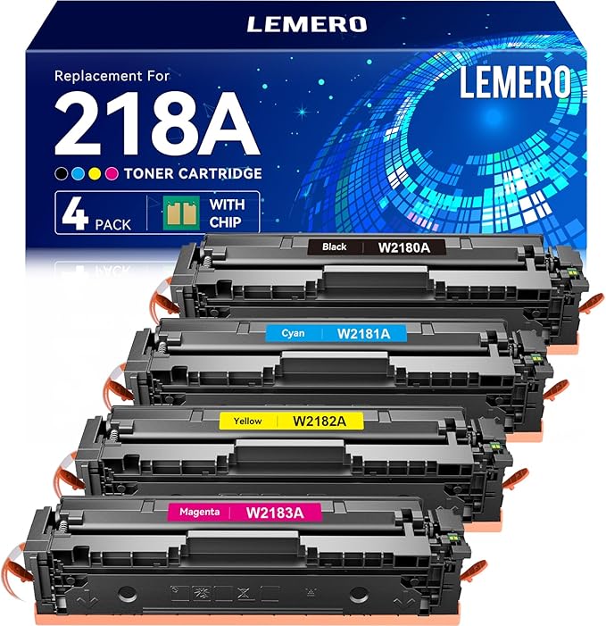 LEMERO 218A Toner Cartridges 4 Pack 218X (with Chip) Compatible Replacement for HP 218A 218X Toner Cartridges Work for HP Color Laserjet Pro MFP 3301cdw 3201dw 3301sdw Printer W2180A W2180X (BCMY-4P)