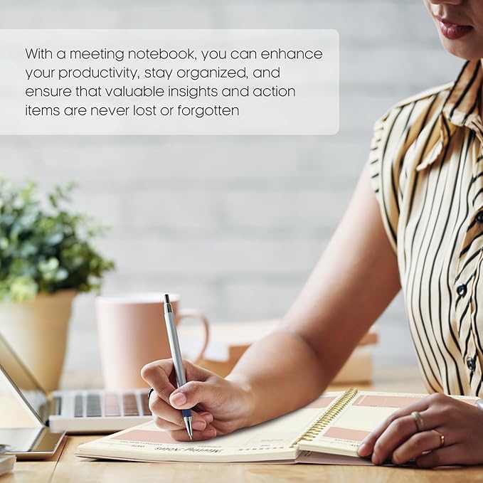 Taja Meeting Notebook For Work Organization - Work Planner Notebook With Action Items, Agenda Planner For Note Taking, 160Pages (6.9" X 9.9") Project Planner For Men & Women - Pink