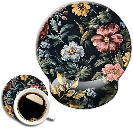 Ergo Comfort Gel Wrist Rest Mouse Pad-Ergonomic Office Mousepad with Wrist Support-Non-Slip, Design Desk Accessories Mat for Home&Game Decor Cute Floral