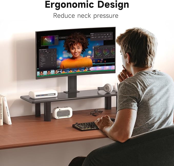 suptek Dual Monitor Stand Riser, 32.28Inch Large Monitor Stands for 2 Monitors, Computer Monitor Stand, Wooden Desktop Oraganizer Shelf for Office Desk Computer,TV,Laptop