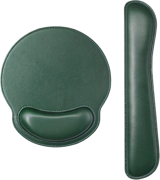 RICHEN Ergonomic PU Leather Keyboard Wrist Rest and Mouse Pad with Wrist Support, Memory Foam Set for Computer/Laptop,Gaming and Office, Comfortable for Easy Typing & Pain Relief (Dark Green)