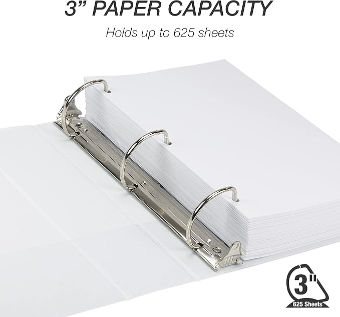 Samsill Durable 3 inch 3 Ring Binder, Made in USA, D Ring Binder, FSC 100% Recycled Chipboard, White, 12 Pack