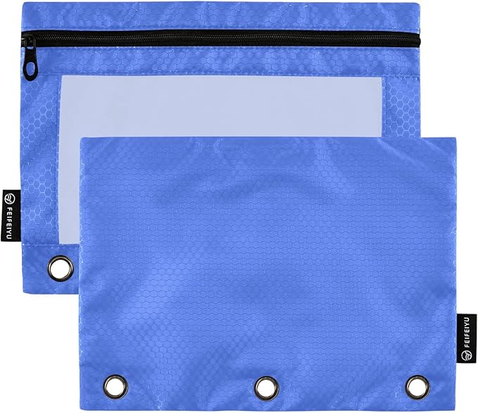 Gredecor Binder Pencil Pouch 3 Ring Royal Blue Zipper Pencil Pouches Case 2 Pack Clear Binder Organizer for School Office