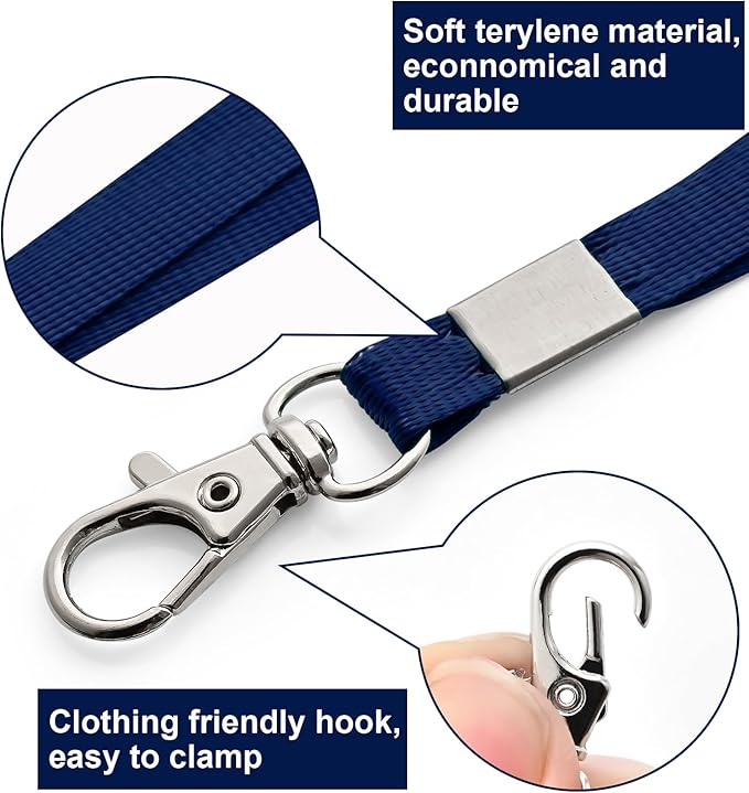 100 Pack Lanyards for ID Badges with Clear Name Tags, Reusable Lanyards Horizontal ID Card Badge Holders Plastic Name Badges for Men Women Kids Business School and Office Supplies (Dark Blue)