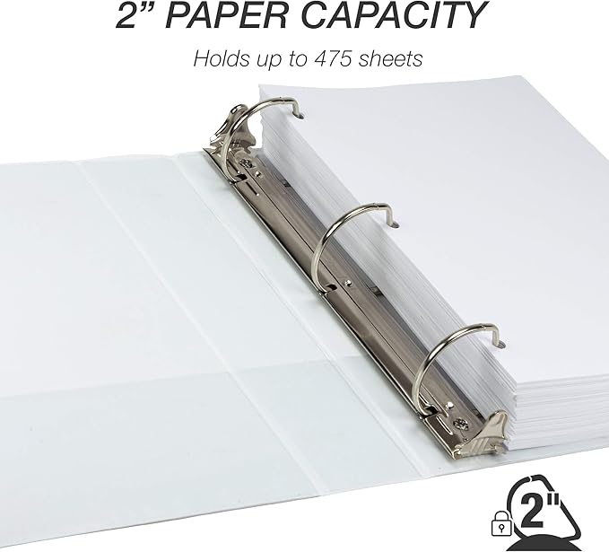 Samsill Durable 2 inch 3 Ring Binder, Made in USA, D Ring Binder, FSC 100% Recycled Chipboard, White, 4 Pack