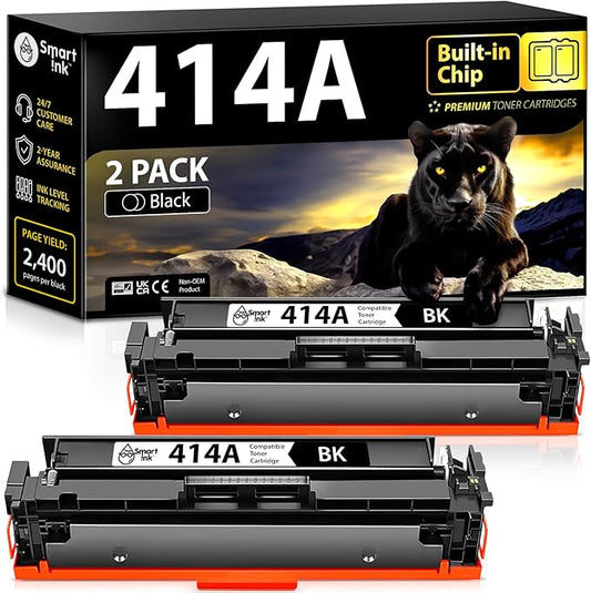 Smart Ink Compatible 414A Toner Cartridge Replacement for HP 414 A with Built-in Chip (2 Black Pack) to use with Color Laserjet Pro MFP M479fdw M479fdn M479fdw M454dw M454dn