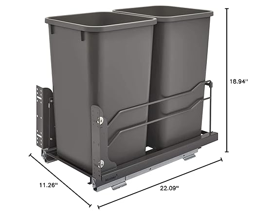 Rev-A-Shelf 53WC-1527SCDM-213 Double 27 Quart Pull-Out, Orion Gray