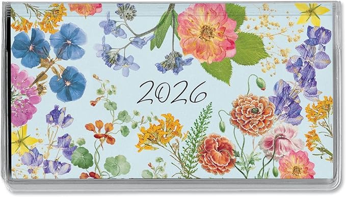 2026 Pressed Flowers Planner Pocket Calendar & Memo Pad, 3.5-Inch x 6.5-Inch Size Closed, Bookstore-Quality Monthly Floral Purse Calendars With 30 Note Pages for Kitchen & Office
