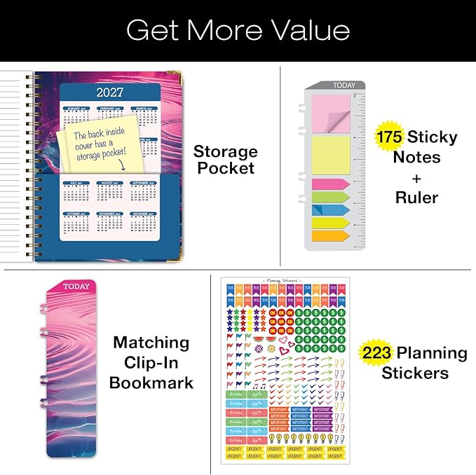 HARDCOVER 2026 Planner, 8.5"x11": 14 Months (November 2025 - December 2026), Daily Weekly Monthly Planner, Yearly Agenda, Bookmark, Pocket Folder and Sticky Note Set (Summer Bliss)