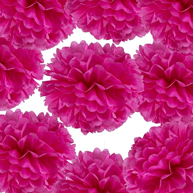 14" Hot Pink Tissue Pom Poms DIY Decorative Paper Flowers for Baby Shower Nursery Birthday Party Wedding Backdrop Home Outdoor Hanging Decorations, Pack of 10