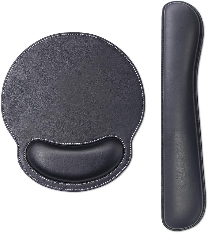 RICHEN Ergonomic PU Leather Keyboard Wrist Rest and Mouse Pad with Wrist Support, Memory Foam Set for Computer/Laptop,Gaming and Office, Comfortable for Easy Typing & Pain Relief (PU Black)