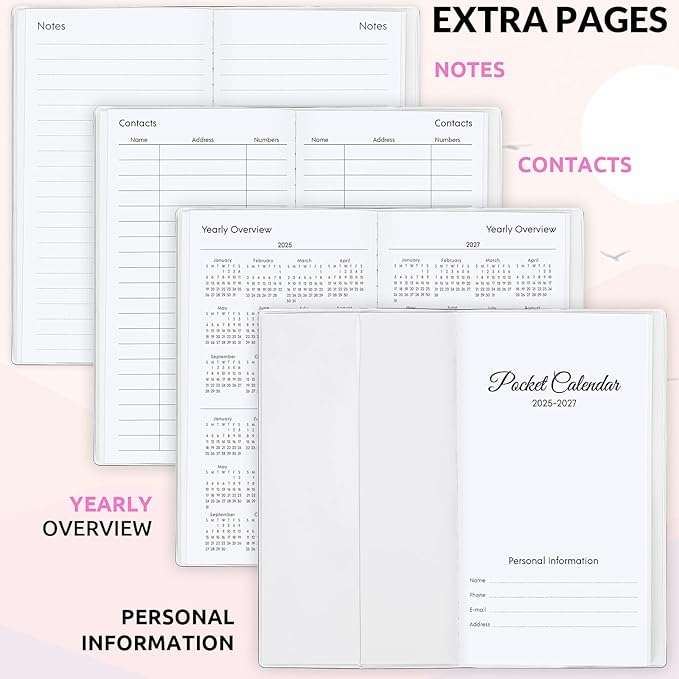 Pocket Calendar 2025-2027, Monthly Planner 2025-2027 - 3.7" x 6.7" - Runs from July 2025 Until December 2027, 2026 Pocket Calendar with PVC Cover for Organizing & Planning