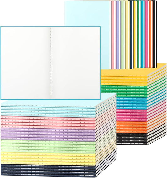 60 Pack Colorful Blank Notebooks for writing, Journals Bulk, A5 Composition Books, 8.3x5.5 Inch, 60 Pages, 30 Sheets Sketchbooks for Office School Travel Supplies (Blank-60 pack, 12 Colors)
