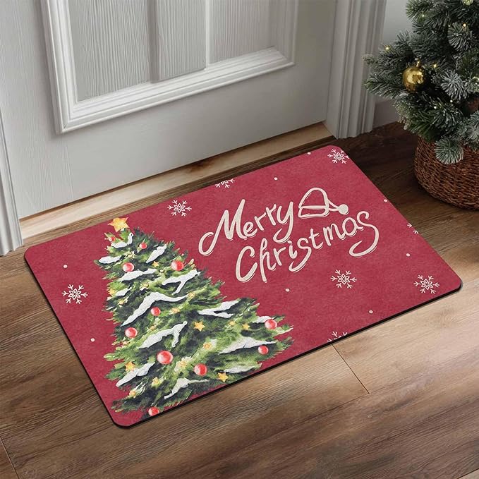 Christmas Doormat Christmas Tree Snowflakes Welcome Mat Farmhouse Floor Mats Outdoor Front Door Mat Front Porch Rugs for Thanksgiving Christmas Indoor Outdoors Decorative, 18" x 30"Inch