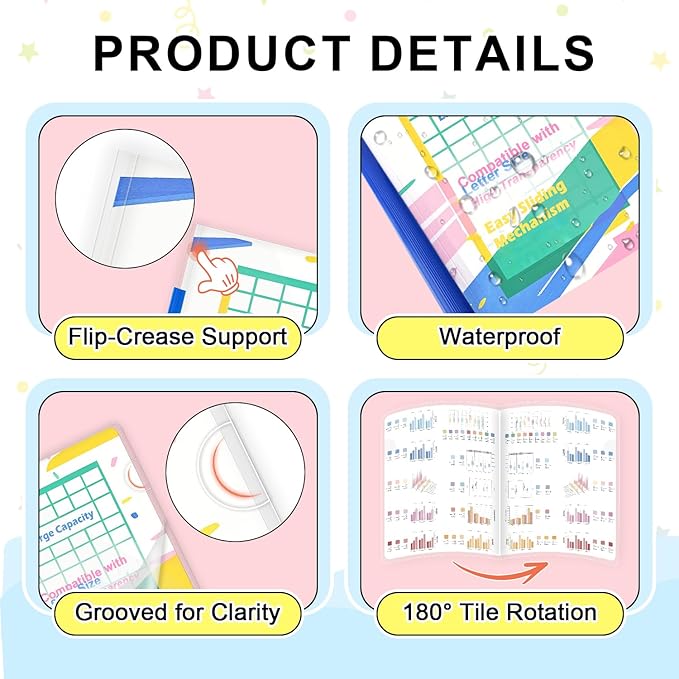 TOTiyea 12 Pack Clear Report Covers with Sliding Bars, 5mm (25 Sheet Capacity) Blue Sliding Bar File Folders, for Letter Size