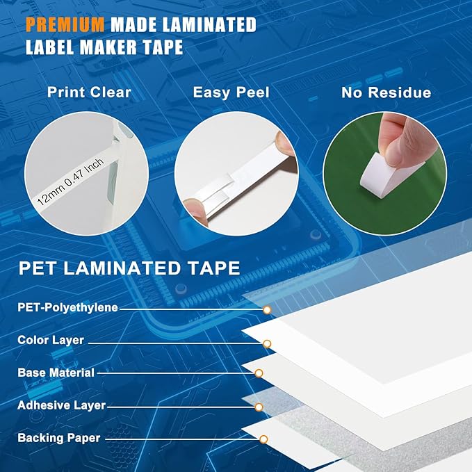 18x Compatible with Brother Label Maker Tape 12mm 1/2 Inch Laminated White TZe TZ TZe-231 P Touch Label Tape Compatible with Brother PT-D210 PT-D220 PT-D200 PT-H110 PT-2040 D610BT Tape Refill