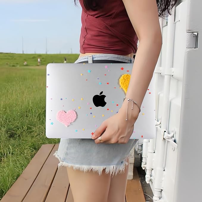 DTangLsm Compatible with MacBook Air 13 inch Case 2022 2021 2020-2018 Model A2337 M1 A2179 A1932 Cute Plush Clear Plastic Hard Shell Case with Colorful Stars & Keyboard Cover, Cute Plush Hearts
