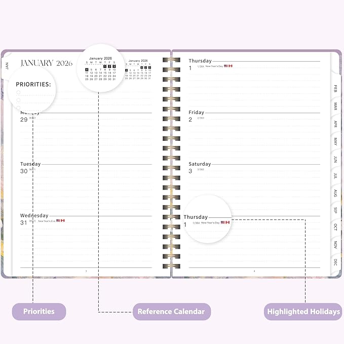2026 Planner, Weekly and Monthly Calendar Agenda Book, Jan 2026 - Dec 2026, Hardcover Planning Academic Planner for Office School Supplies and Desk Accessories - A5 (6.3'' x 8.5'')