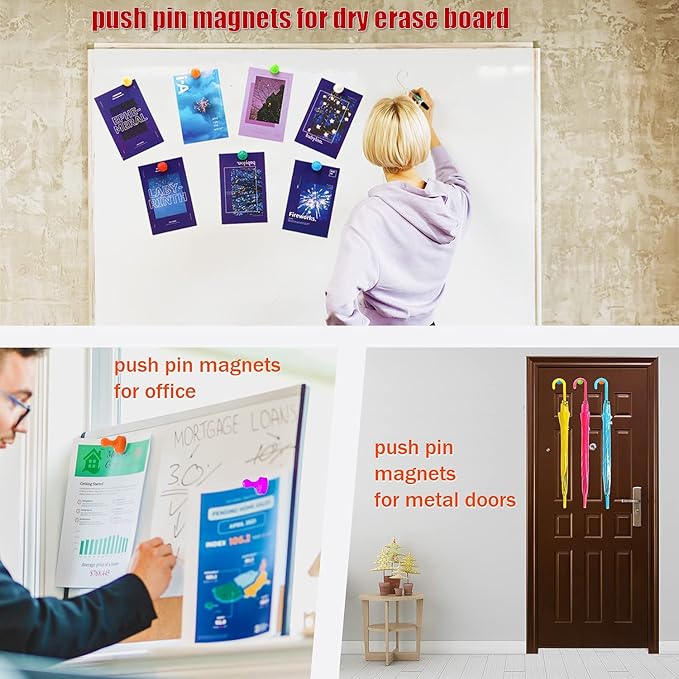 MIN CI Large Push Pin Strong Magnets for Whiteboard, 10 Colorful Decorative Neodymium Fridge Magnet, Small Cute Refrigerator Magnets, for Office Classroom Home Map Kitchen School Dry Erase Board