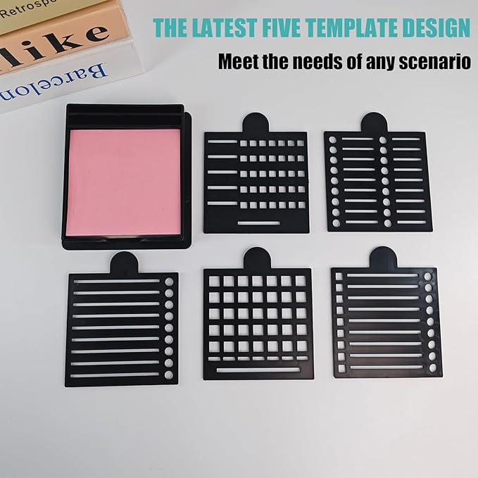 2025 New Sticky Note Stencil, Sticky Note Holder with Five Templates, Suitable for 3x3 Inch Sticky Notes, Perfect for to-Do Lists, Home, Office, Reusable Sticky Notes Dispenser (Black 5 Templates)