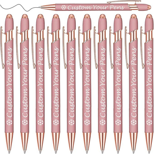 Amlion Personalized Custom Pens with Name Engraved Logo Text,10 Customized Writing Stylus Pen Promotional Item Gift for Men Women Office Business Wedding-Rose Gold