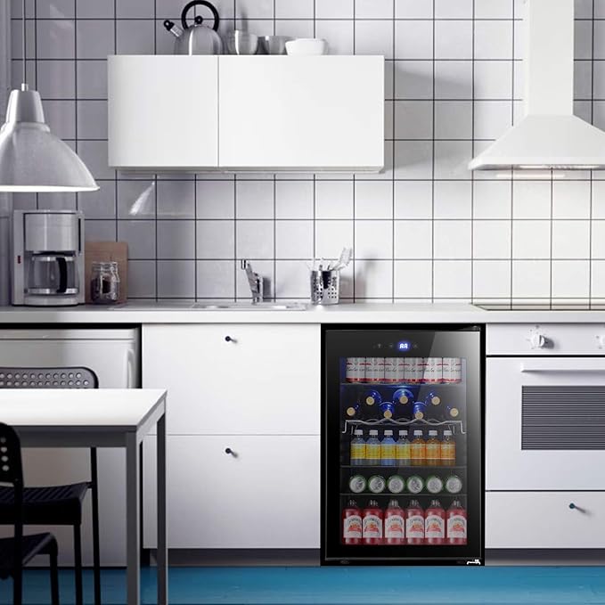 Antarctic Star Beverage Refrigerator -150 Can Mini Fridge for Soda Beer or wine,Small Drink Dispenser, For Office or Bar with Adjustable Removable Shelves，4.5 Cu. Ft. (Black)