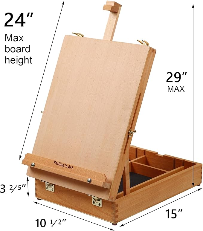 Falling in Art Wooden Tabletop Easel, Solid Wood Sketchbox Desktop Easel for Painting, Portable Art Drawing Easel for Beginners and Professionals